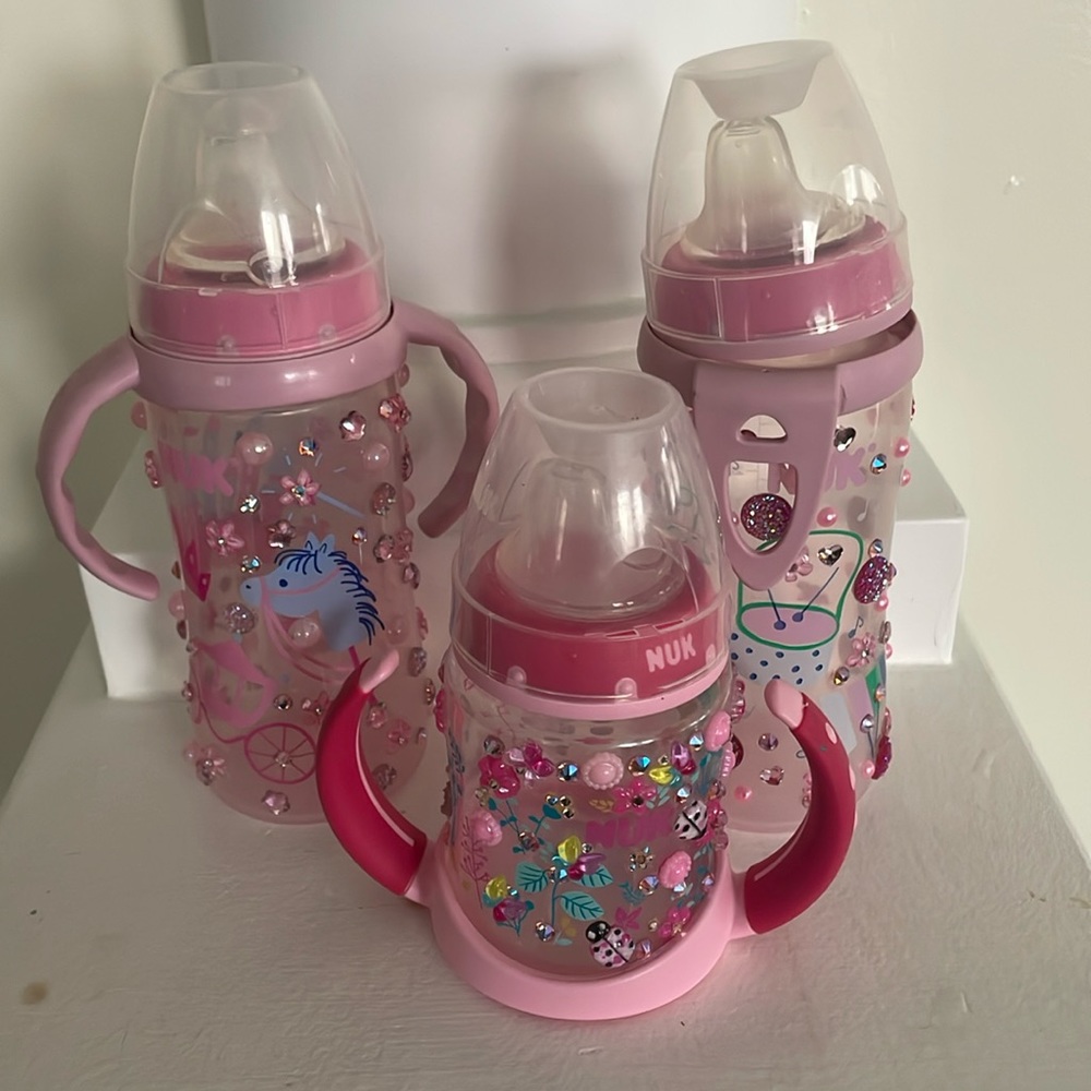 Bedazzled Pink learner cups (dishwater safe)